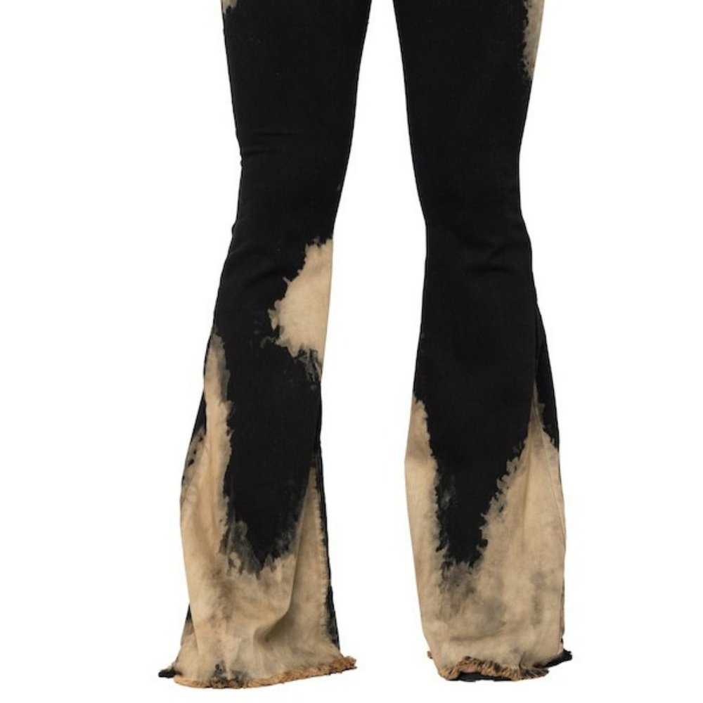 Tie-dyed Bleached Flare leg Jeans High Rise Hippie Gypsy Boho Festival Denim New - Picture 8 of 12